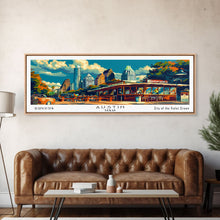 Carregar imagem no visualizador da galeria, Austin Texas Panoramic Travel Poster Framed Canvas Print, Mid Century Modern Art, Pop Art Style, Wall Art Decor, Home Decoration