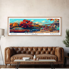 Load image into Gallery viewer, Baton Rouge Louisiana Panoramic Painting Framed Canvas Print, Mid Century Modern Art, Pop Art Style, Travel Poster, Wall Art Decor