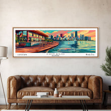 Load image into Gallery viewer, Chicago Illinois Panoramic Painting Framed Canvas Print, Mid Century Modern Art, Pop Art Style, Travel Poster, Living Room Decor