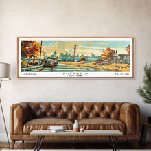 Carregar imagem no visualizador da galeria, Buffalo New York Panoramic Painting, Mid Century Modern Framed Canvas Print, Retro Pop Art Travel Poster, Wall Decor, Home Decor, Wall Hanging