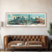 Load image into Gallery viewer, Cincinnati Ohio Panoramic Wall Art, Retro Pop Art Framed Canvas Print, Mid Century Modern Travel Poster, Living Room Decor, Wall Hanging, Office Art