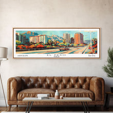 Load image into Gallery viewer, El Paso Texas Panoramic Wall Art, Retro Pop Art Framed Canvas Print, Mid Century Modern Travel Poster, Living Room Decor, Office Wall Art