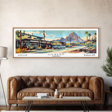 Load image into Gallery viewer, Gilbert Arizona Panoramic Painting, Mid Century Modern Framed Canvas Print, Retro Pop Art Travel Poster, Living Room Art, Wall Hanging, Office Decor