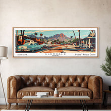 Carregar imagem no visualizador da galeria, Glendale Arizona Panoramic Wall Art, Mid Century Modern Framed Canvas Print, Retro Pop Art Travel Poster, Home Decor, Office Wall Art, Gift Idea