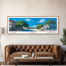 Load image into Gallery viewer, Allen Texas Panoramic Painting, Mid Century Modern Framed Canvas Print, Retro Pop Art Travel Poster, Living Room Wall Art Decor, City Art