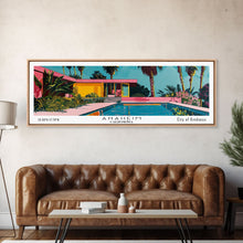 Load image into Gallery viewer, Anaheim California Panoramic Painting, Mid Century Modern Framed Canvas Print, Retro Pop Art Travel Poster, Office Wall Art, City Print