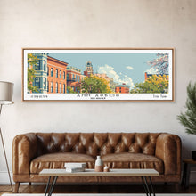 Load image into Gallery viewer, Ann Arbor Michigan Panoramic Painting, Mid Century Modern Framed Canvas Print, Retro Pop Art Travel Poster, Living Room Wall Art Decor, City Print