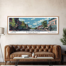 Load image into Gallery viewer, Brockton Massachusetts Panoramic Painting, Mid Century Modern Framed Canvas Print, Retro Pop Art Travel Poster, Home Decor, City Art