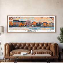 Carregar imagem no visualizador da galeria, Cambridge Massachusetts Panoramic Painting, Mid Century Modern Framed Canvas Print, Retro Pop Art Travel Poster, Home Decor, City Print