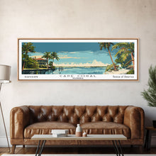 Carregar imagem no visualizador da galeria, Cape Coral Florida Panoramic Painting, Mid Century Modern Framed Canvas Print, Retro Pop Art Travel Poster, Home Decor, City Print