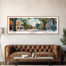 Load image into Gallery viewer, Carmel Indiana Panoramic Painting, Mid Century Modern Framed Canvas Print, Retro Pop Art Travel Poster, Home Decor, City Art