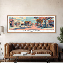 Cargar imagen en el visor de la galería, Carrollton Texas Panoramic Painting, Mid Century Modern Framed Canvas Print, Retro Pop Art Travel Poster, Office Wall Art, City Print