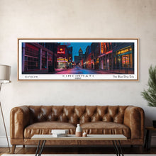 Cargar imagen en el visor de la galería, Cincinnati Ohio Panoramic Painting, Mid Century Modern Framed Canvas Print, Retro Pop Art Travel Poster, Office Wall Art, City Print