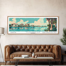 Cargar imagen en el visor de la galería, Clearwater Florida Panoramic Painting, Mid Century Modern Framed Canvas Print, Retro Pop Art Travel Poster, Home Decor, City Art