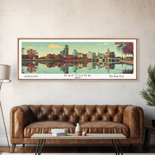 Load image into Gallery viewer, Dayton Ohio Panoramic Wall Art, Mid Century Modern Framed Canvas Print, Retro Pop Art Travel Poster, City Home Decor, Office Decor