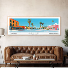 Load image into Gallery viewer, Downey California Panoramic Wall Art, Mid Century Modern Framed Canvas Print, Retro Pop Art Travel Poster, City Living Room Decor, Home Decor