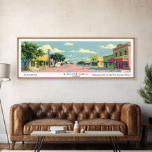 Load image into Gallery viewer, Edinburg Texas Panoramic Wall Art, Mid Century Modern Framed Canvas Print, Retro Pop Art Travel Poster, City Office Art, Living Room Decor