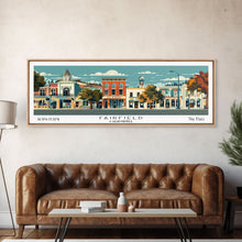 Carregar imagem no visualizador da galeria, Fairfield California Panoramic Art, Mid Century Modern Framed Canvas Print, Retro Pop Art Travel Poster, Office Wall Decor