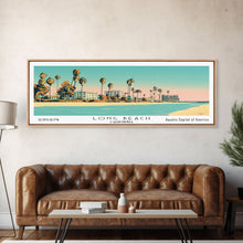 Carregar imagem no visualizador da galeria, Long Beach California Panoramic Painting, Mid Century Modern Framed Canvas Print, Retro Pop Art Travel Poster, Office Decor