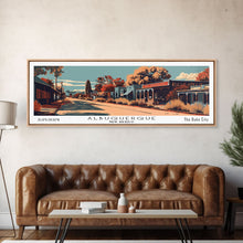 Carregar imagem no visualizador da galeria, Albuquerque New Mexico Panoramic Painting, Framed Canvas Print, Mid Century Modern Wall Art, Retro Pop Art Travel Poster, Office Decor, City Art