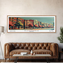 Carregar imagem no visualizador da galeria, Alexandria Virginia Panoramic Painting, Framed Canvas Print, Mid Century Modern Wall Art, Retro Pop Art Travel Poster, Living Room Decor, City Art
