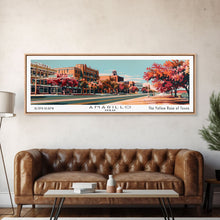 Load image into Gallery viewer, Amarillo Texas Panoramic Painting, Framed Canvas Print, Mid Century Modern Wall Art, Retro Pop Art Travel Poster, Home Decor, City Art