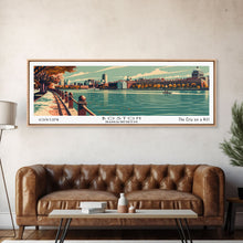 Load image into Gallery viewer, Boston Massachusetts Panoramic Painting, Framed Canvas Print, Mid Century Modern Wall Art, Retro Pop Art Travel Poster, Home Decor, City Art