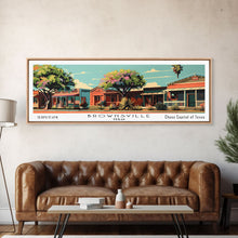 Carregar imagem no visualizador da galeria, Brownsville Texas Panoramic Painting, Framed Canvas Print, Mid Century Modern Wall Art, Retro Pop Art Travel Poster, Living Room Decor, City Art