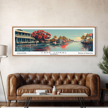 Carregar imagem no visualizador da galeria, Cape Coral Florida Panoramic Painting, Framed Canvas Print, Mid Century Modern Wall Art, Retro Pop Art Travel Poster, Home Decor, City Art