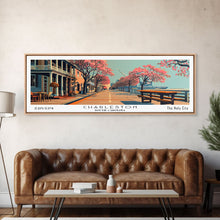 Cargar imagen en el visor de la galería, Charleston South Carolina Panoramic Painting, Framed Canvas Print, Mid Century Modern Wall Art, Retro Pop Art Travel Poster, Home Decor, City Art