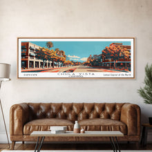 Cargar imagen en el visor de la galería, Chula Vista California Panoramic Painting, Framed Canvas Print, Mid Century Modern Wall Art, Retro Pop Art Travel Poster, Home Decor, City Art