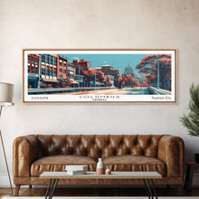 Load image into Gallery viewer, Columbus Georgia Panoramic Painting, Framed Canvas Print, Mid Century Modern Wall Art, Retro Pop Art Travel Poster, Home Decor, City Art