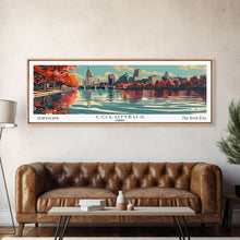 Load image into Gallery viewer, Columbus Ohio Panoramic Painting, Framed Canvas Print, Mid Century Modern Wall Art, Retro Pop Art Travel Poster, Living Room Decor, City Art