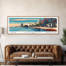 Load image into Gallery viewer, Corpus Christi Texas Panoramic Painting, Framed Canvas Print, Mid Century Modern Wall Art, Retro Pop Art Travel Poster, Office Decor, City Art