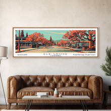 Load image into Gallery viewer, Elk Grove California Panoramic Painting, Framed Canvas Print, Mid Century Modern Wall Art, Retro Pop Art Travel Poster, Office Decor, City Art