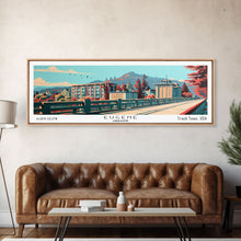Carregar imagem no visualizador da galeria, Eugene Oregon Panoramic Painting, Framed Canvas Print, Mid Century Modern Wall Art, Retro Pop Art Travel Poster, Office Decor, City Art