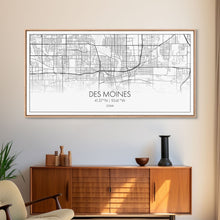 Load image into Gallery viewer, Des Moines Street Map, Iowa Map, Map Print, Minimalist Art, Wall Art, Canvas Art, Girls Bedroom Décor, Dorm Room Décor, Gift For Dad, Office