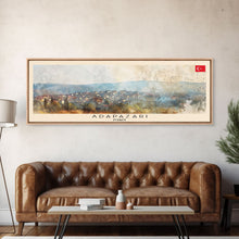 Carregar imagem no visualizador da galeria, Adapazar Turkey Panoramic Travel Poster, Framed Canvas Print or Metal Wall Art, Travel Art, Home Decor, Panoramic Painting, Midcentury Art