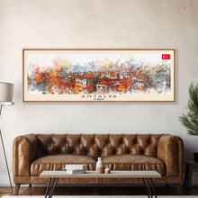 Load image into Gallery viewer, Antalya Turkey Panoramic Travel Poster, Framed Canvas Print or Metal Wall Art, Travel Art, Home Decor, Panoramic Painting, Midcentury Art