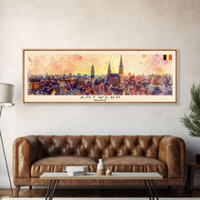 Load image into Gallery viewer, Antwerp Belgium Wall Art, Panoramic Travel Poster, Panoramic Framed Canvas Print, City Wall Art, Wall Hanging Home Decor, Travel Art