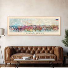 Carregar imagem no visualizador da galeria, Arkhangelsk Russia Panoramic Travel Poster, Framed Canvas Print or Metal Wall Art, Travel Art, Home Decor, Panoramic Painting, Midcentury Art