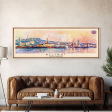Load image into Gallery viewer, Belfast United Kingdom Travel Print Wall Art, Panoramic City Art, Travel Art, Wall Decor, Vacation Gift, Framed Canvas Print Or Metal Art