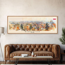 Load image into Gallery viewer, Bialystok Poland Panoramic Travel Poster, Framed Canvas Print or Metal Wall Art, Travel Art, Home Decor, Panoramic Painting, Midcentury Art