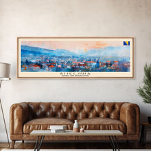 Load image into Gallery viewer, Bijeljina Bosnia Panoramic Travel Poster, Framed Canvas Print or Metal Wall Art, Travel Art, Home Decor, Panoramic Painting, Midcentury Art