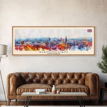 Load image into Gallery viewer, Birmingham United Kingdom Travel Print Wall Art, Panoramic City Art, Travel Art, Wall Decor, Vacation Gift, Framed Canvas Print Or Metal Art