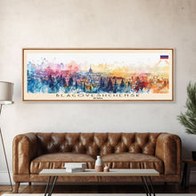 Load image into Gallery viewer, Blagoveshchensk Russia Travel Art, City Art, Framed Canvas Print or Metal Wall Art, Europe Travel Poster, Panoramic Wall Art, Extra Wide Wall Art