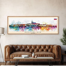 Load image into Gallery viewer, Bratislava Slovakia Wall Art, Panoramic Travel Poster, Panoramic Framed Canvas Print, City Wall Art, Wall Hanging Home Decor, Travel Art