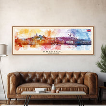 Load image into Gallery viewer, Bristol United Kingdom Panoramic Travel Poster, Framed Canvas Print or Metal Wall Art, Travel Art, Home Decor, Panoramic Painting, Midcentury Art