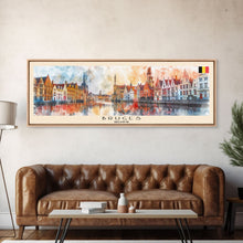 Carregar imagem no visualizador da galeria, Bruges Belgium Travel Art, City Art, Framed Canvas Print or Metal Wall Art, Europe Travel Poster, Panoramic Wall Art, Extra Wide Wall Art