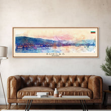 Carregar imagem no visualizador da galeria, Burgas Bulgaria Panoramic Travel Poster, Framed Canvas Print or Metal Wall Art, Travel Art, Home Decor, Panoramic Painting, Midcentury Art